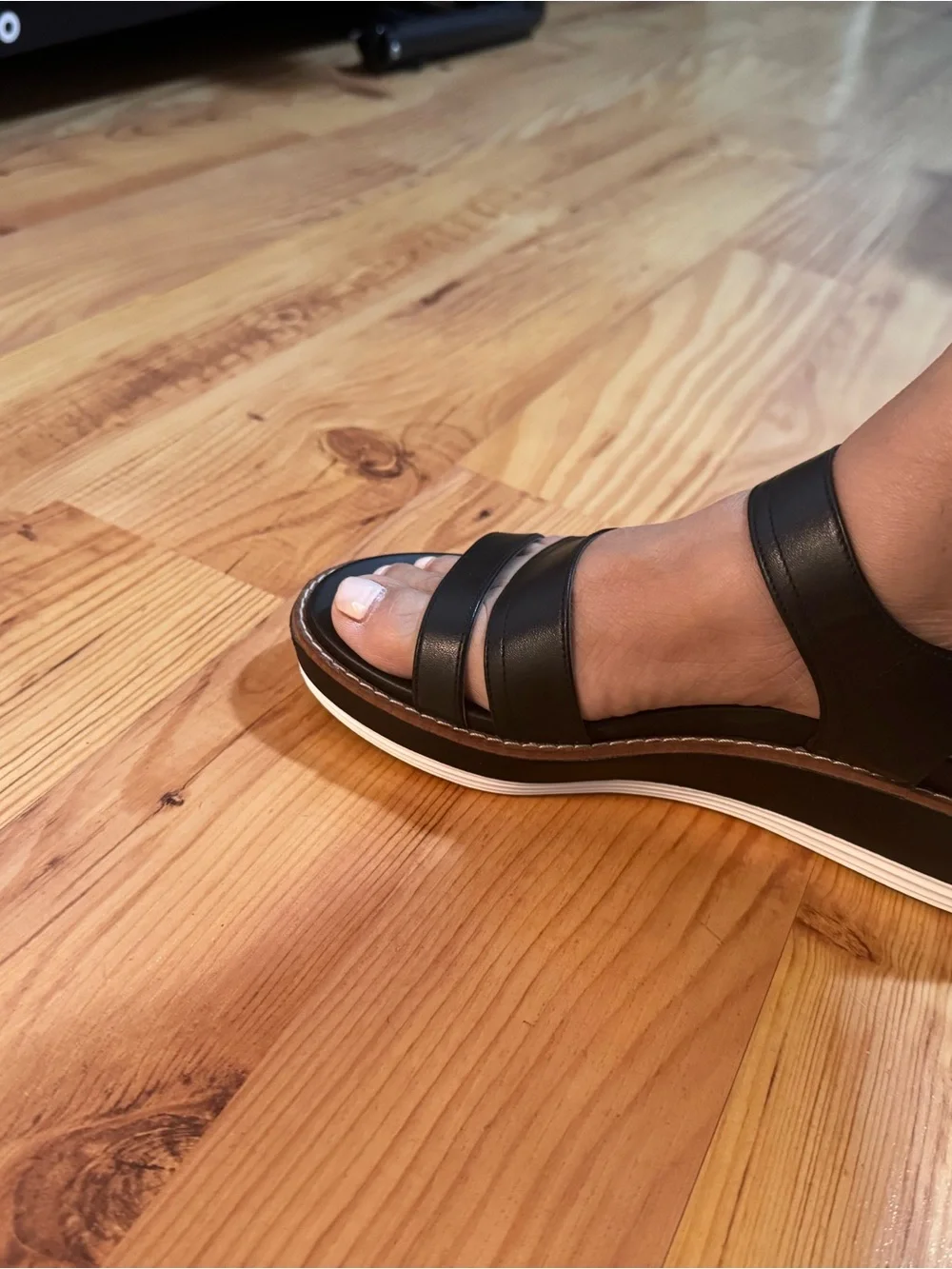 Cole Haan Black Leather Platform Slingback Sandal